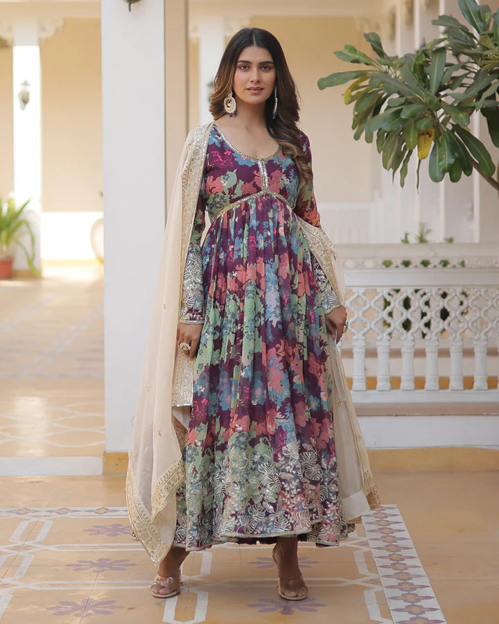 Druthi Elegance Anarkali Gown With Dupatta Set